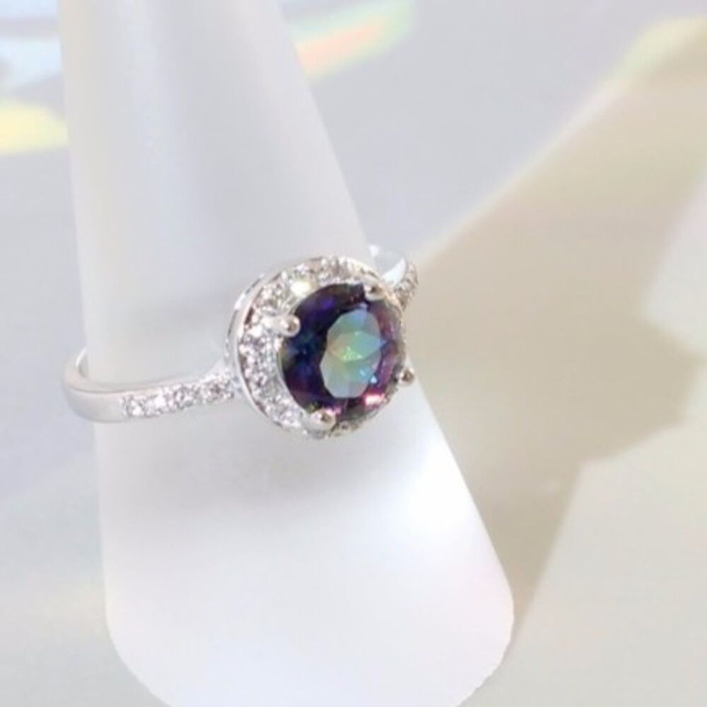 Mystic Gemstone & White Sapphires Ring Size 6-3/4